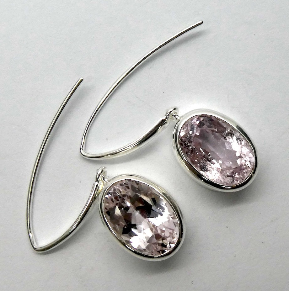 Kunzite Earrings | Faceted Ovals | Brilliant Light | Clear Stone with minor inclusions | 925 Sterling Silver |  Deep Bezel Setting with cushioned walls | Wisdom of the Heart | Inspire Love with Clarity | Taurus Scorpio Leo | Genuine Gems from Crystal heart Melbourne Australia since 1986