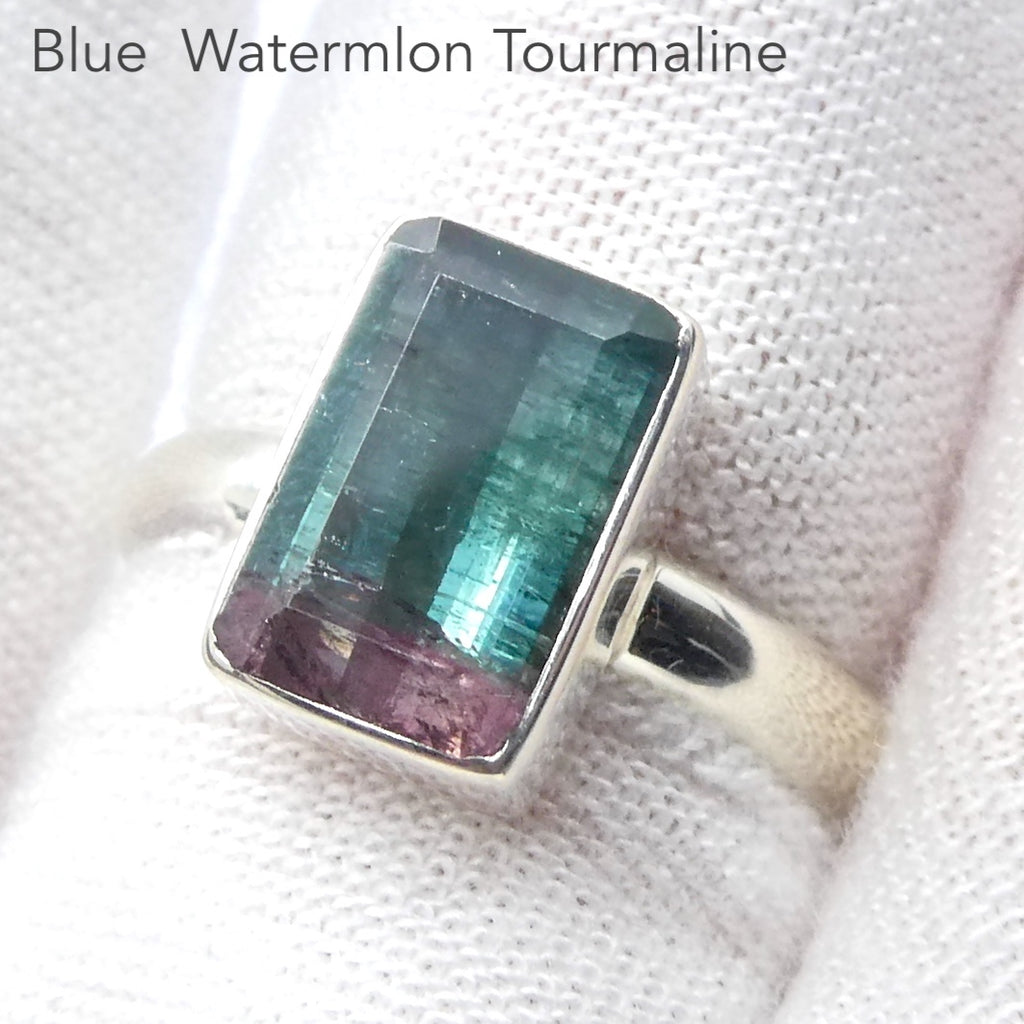 Blue Watermelon Tourmaline Ring | Oblong Facet | Indicolite | Rubellite  | 925 Sterling Silver Band | US Size 8.5 | AUS Size Q1/2 | Star Stone Virgo Gemini Libra Taurus | Genuine Gems from Crystal Heart Melbourne Australia since 1986