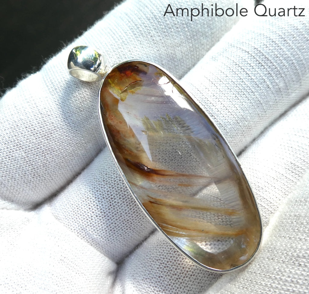 Amphibole Quartz Pendant | Large Oval Cabochon | Fine 925 Sterling Silver | Limonite | Hematite | Lithium | Kaolinite | Intensely inspiring creative and nurturing | Genuine Gems from Crystal Heart Melbourne Australia since 1986