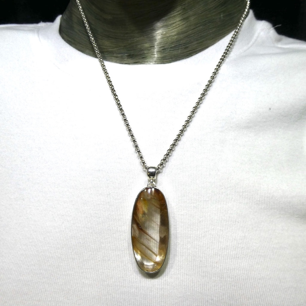 Amphibole Quartz Pendant | Large Oval Cabochon | Fine 925 Sterling Silver | Limonite | Hematite | Lithium | Kaolinite | Intensely inspiring creative and nurturing | Genuine Gems from Crystal Heart Melbourne Australia since 1986