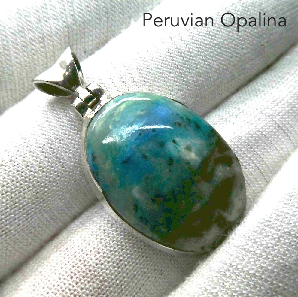 Peruvian Opalina Pendant | Oval Cabochon | 925 Sterling Silver Setting | Uplift and protect the Heart | Connect Heaven and Earth | Peaceful Power | Spiritual Silence  Creativity | Expression | Genuine Gems from Crystal Heart Melbourne Australia since 1986