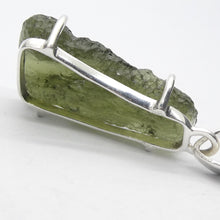 Load image into Gallery viewer, Moldavite Pendant | Raw Natural Moldavite Nugget | 925 Sterling Silver Bezel Setting | Open Back | Natural Green Obsidian | CZ Republic | Intense Personal Heart Transformation | Scorpio Stone | Genuine Gems from Crystal Heart Melbourne Australia since 1986