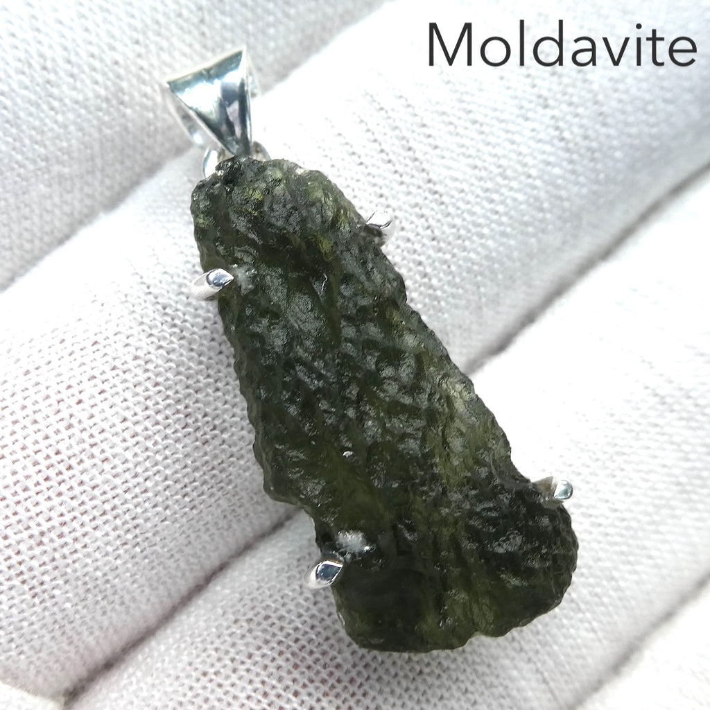 Moldavite Pendant | Raw Natural Moldavite Nugget | 925 Sterling Silver Bezel Setting | Open Back | Natural Green Obsidian | CZ Republic | Intense Personal Heart Transformation | Scorpio Stone | Genuine Gems from Crystal Heart Melbourne Australia since 1986