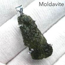 Load image into Gallery viewer, Moldavite Pendant | Raw Natural Moldavite Nugget | 925 Sterling Silver Bezel Setting | Open Back | Natural Green Obsidian | CZ Republic | Intense Personal Heart Transformation | Scorpio Stone | Genuine Gems from Crystal Heart Melbourne Australia since 1986