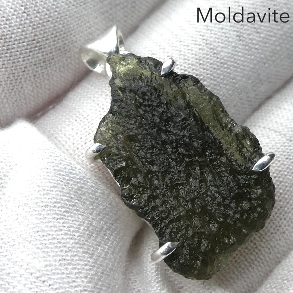 Moldavite Pendant | Raw Natural Moldavite Nugget | 925 Sterling Silver Bezel Setting | Open Back | Natural Green Obsidian | CZ Republic | Intense Personal Heart Transformation | Scorpio Stone | Genuine Gems from Crystal Heart Melbourne Australia since 1986