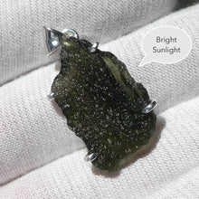 Load image into Gallery viewer, Moldavite Pendant | Raw Natural Moldavite Nugget | 925 Sterling Silver Bezel Setting | Open Back | Natural Green Obsidian | CZ Republic | Intense Personal Heart Transformation | Scorpio Stone | Genuine Gems from Crystal Heart Melbourne Australia since 1986