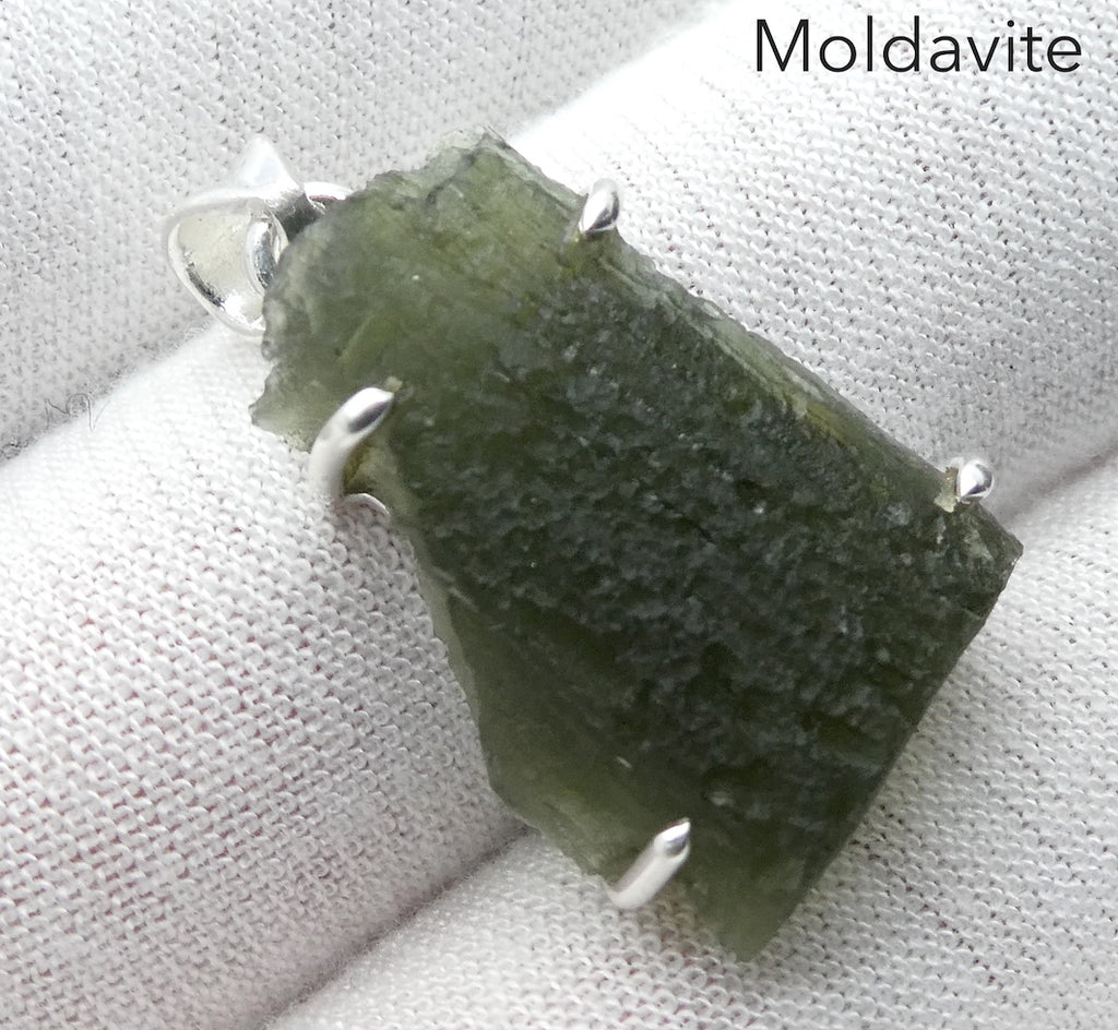 Moldavite Pendant | Raw Natural Moldavite Nugget | 925 Sterling Silver Bezel Setting | Open Back | Natural Green Obsidian | CZ Republic | Intense Personal Heart Transformation | Scorpio Stone | Genuine Gems from Crystal Heart Melbourne Australia since 1986