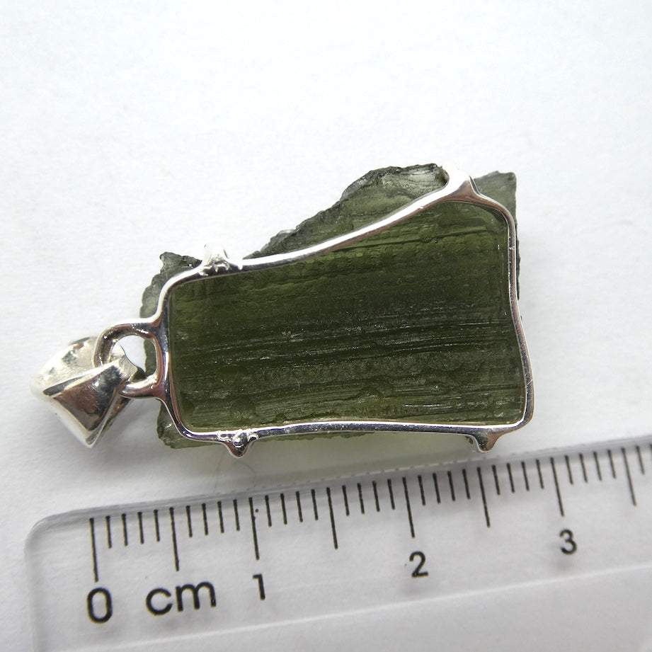 Moldavite Pendant | Raw Natural Moldavite Nugget | 925 Sterling Silver Bezel Setting | Open Back | Natural Green Obsidian | CZ Republic | Intense Personal Heart Transformation | Scorpio Stone | Genuine Gems from Crystal Heart Melbourne Australia since 1986