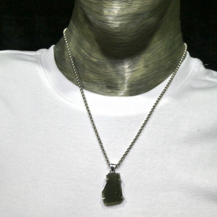 Moldavite Pendant | Raw Natural Moldavite Nugget | 925 Sterling Silver Bezel Setting | Open Back | Natural Green Obsidian | CZ Republic | Intense Personal Heart Transformation | Scorpio Stone | Genuine Gems from Crystal Heart Melbourne Australia since 1986