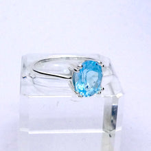 Load image into Gallery viewer, Blue Topaz Ring | Faceted Oval | Beautiful flawless Blue | Bright 925 Sterling Silver | Solid Claw setting | Open Backs | US Size | US Ring Size 9 | Genuine Gems from Crystal Heart Melbourne Australia since 1986