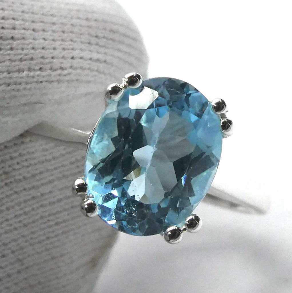 Blue Topaz Ring | Faceted Oval | Beautiful flawless Blue | Bright 925 Sterling Silver | Solid Claw setting | Open Backs | US Size | US Ring Size 9 | Genuine Gems from Crystal Heart Melbourne Australia since 1986