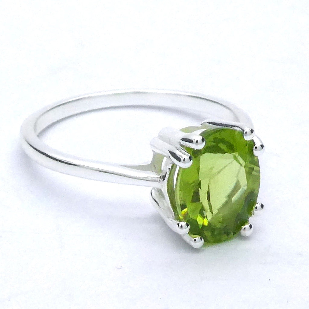 Peridot Ring | Faceted Oval | Beautiful Clear Apple Green | Bright 925 Sterling Silver | Solid Claw setting | Open Backs | US Ring Size 6 | 8 |  9 | 10 | Genuine Gems from Crystal Heart Melbourne Australia since 1986