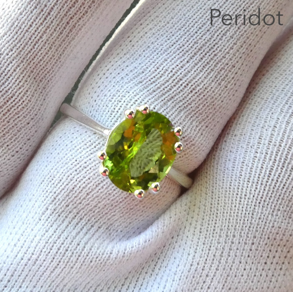 Peridot Ring | Faceted Oval | Beautiful Clear Apple Green | Bright 925 Sterling Silver | Solid Claw setting | Open Backs | US Ring Size 6 | 8 |  9 | 10 | Genuine Gems from Crystal Heart Melbourne Australia since 1986