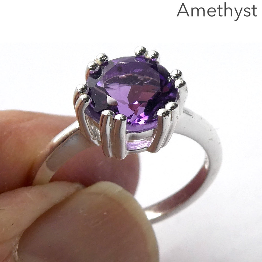 Amethyst Ring | Faceted Round | 925 Sterling Silver | US Size 6, 8, 9,1 0 |  Genuine Gems from Crystal Heart Melbourne Australia since 1986