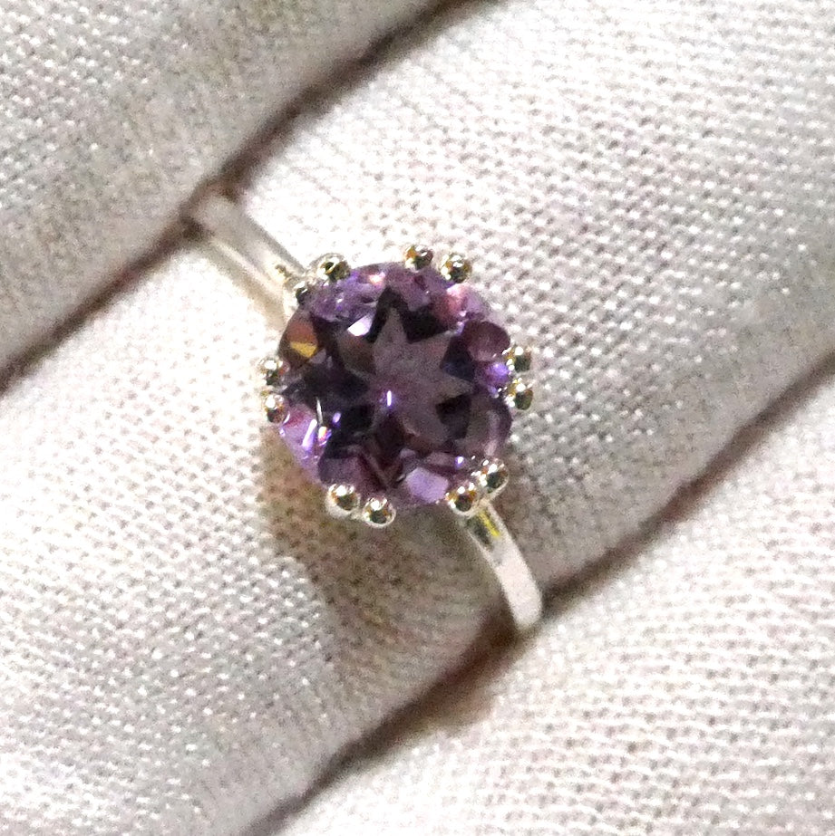 Amethyst Ring | Faceted Round | 925 Sterling Silver | US Size 6, 8, 9,1 0 |  Genuine Gems from Crystal Heart Melbourne Australia since 1986