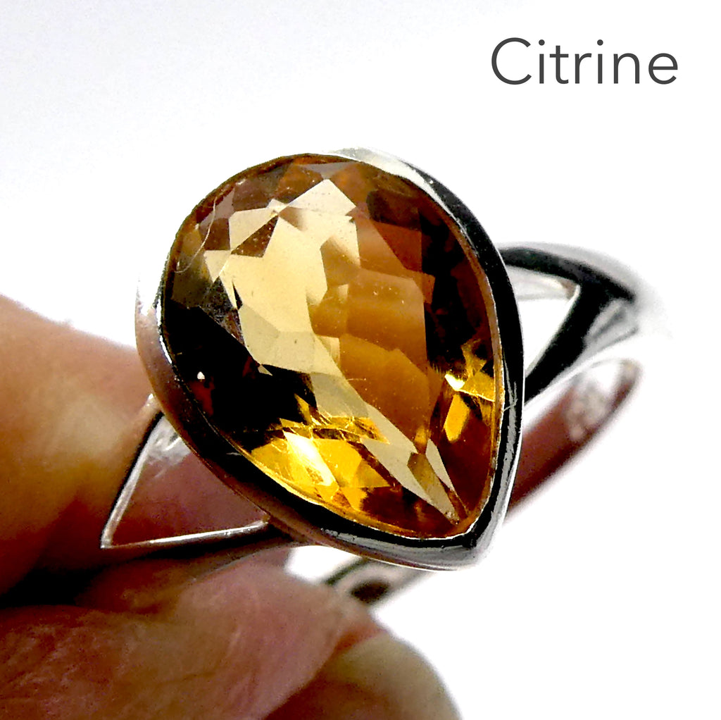 Citrine Ring | Faceted Teardrop | 925 Sterling Silver | Bezel Set |  US Size 6, 7, 8, 9, 10 | | Abundant Energy Repel Negativity | Engender Confidence | Aries Gemini | Leo | Genuine Gems from Crystal Heart Melbourne Australia  since 1986
