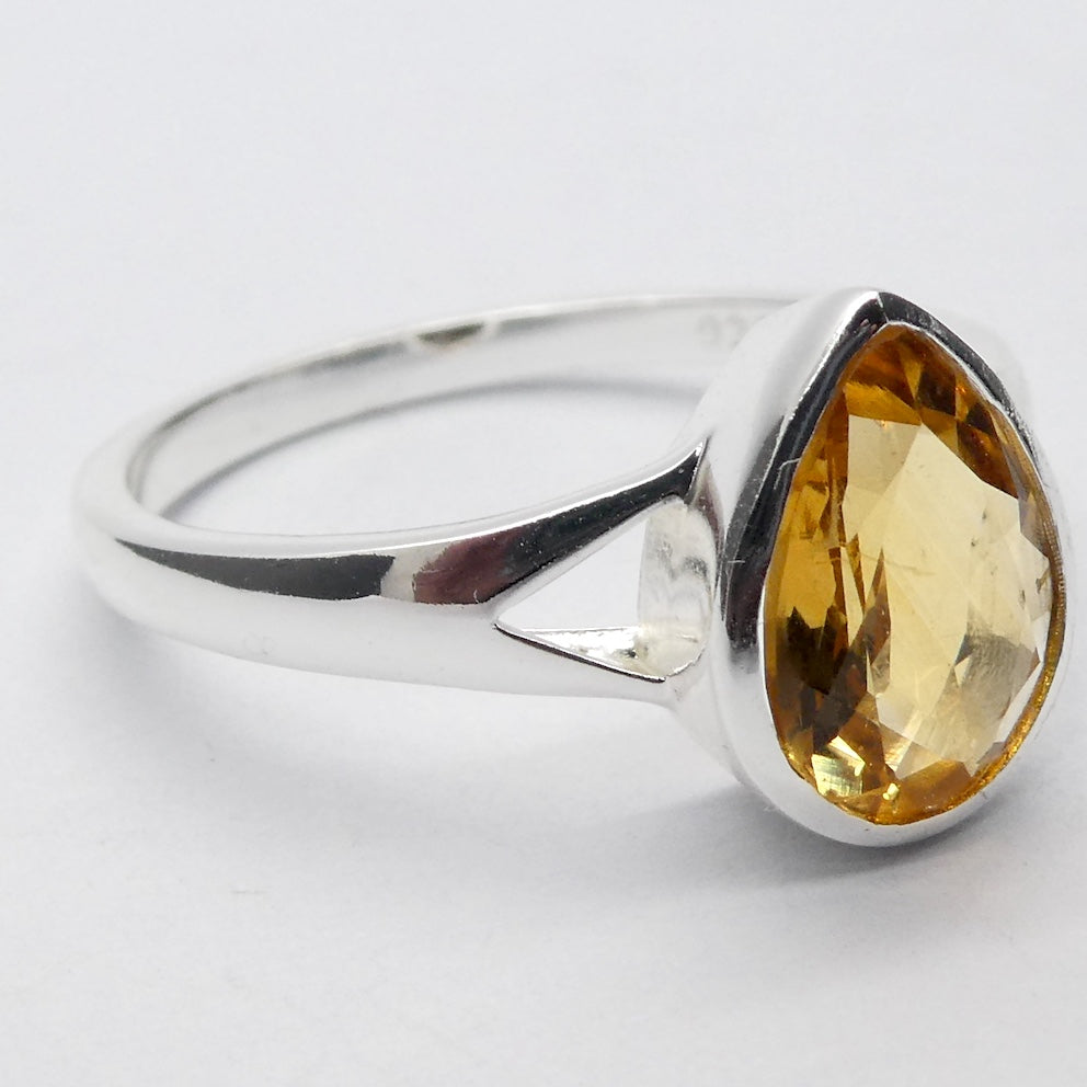 Citrine Ring | Faceted Teardrop | 925 Sterling Silver | Bezel Set |  US Size 6, 7, 8, 9, 10 | | Abundant Energy Repel Negativity | Engender Confidence | Aries Gemini | Leo | Genuine Gems from Crystal Heart Melbourne Australia  since 1986
