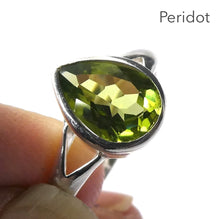 Load image into Gallery viewer, Peridot Ring | Faceted Teardrop | 925 Sterling Silver | Bezel Set |  US Size 6, 7, 8, 9, 10 | Joyful Heart | Overcome Fear | Engender Confidence | Virgo | Scorpio | Leo | Genuine Gems from Crystal Heart Melbourne Australia  since 1986
