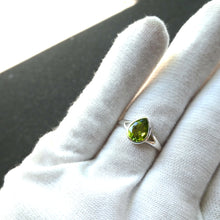 Load image into Gallery viewer, Peridot Ring | Faceted Teardrop | 925 Sterling Silver | Bezel Set |  US Size 6, 7, 8, 9, 10 | Joyful Heart | Overcome Fear | Engender Confidence | Virgo | Scorpio | Leo | Genuine Gems from Crystal Heart Melbourne Australia  since 1986
