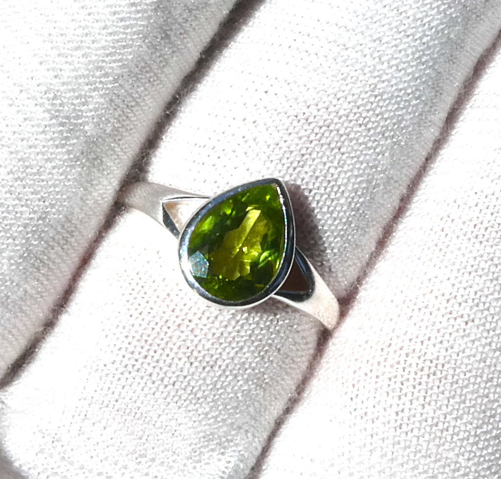 Peridot Ring, Faceted Teardrop, 925 Sterling Silver