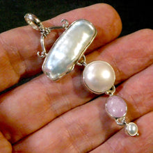 Load image into Gallery viewer, Baroque Pearl Pendant with Mabe and Morganite | 925 Sterling Silver | Lovely Lustre | Bezel set with open back | Genuine Gems from Crystal Heart Melbourne Australia since 1986
