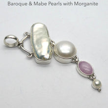 Load image into Gallery viewer, Baroque Pearl Pendant with Mabe and Morganite | 925 Sterling Silver | Lovely Lustre | Bezel set with open back | Genuine Gems from Crystal Heart Melbourne Australia since 1986
