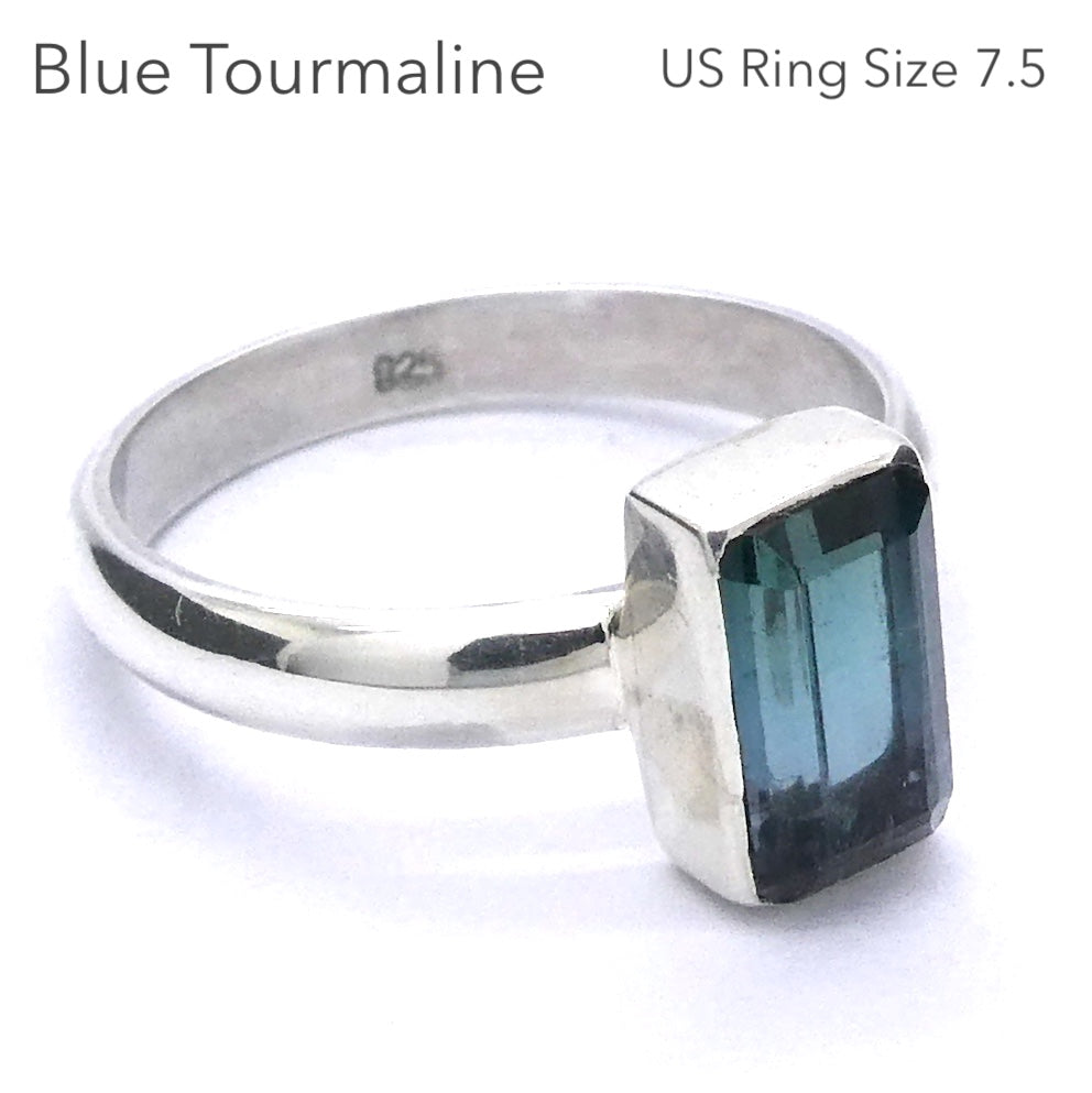 Blue Watermelon Tourmaline Ring | Oblong Facet | Indicolite | Rubellite  | 925 Sterling Silver Band | US Size 7.5 | AUS Size O1/2 | Star Stone Virgo Gemini Libra Taurus | Genuine Gems from Crystal Heart Melbourne Australia since 1986