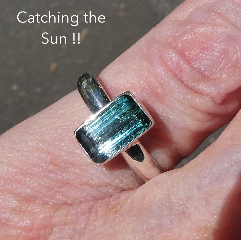 Blue Watermelon Tourmaline Ring | Oblong Facet | Indicolite | Rubellite  | 925 Sterling Silver Band | US Size 7.5 | AUS Size O1/2 | Star Stone Virgo Gemini Libra Taurus | Genuine Gems from Crystal Heart Melbourne Australia since 1986