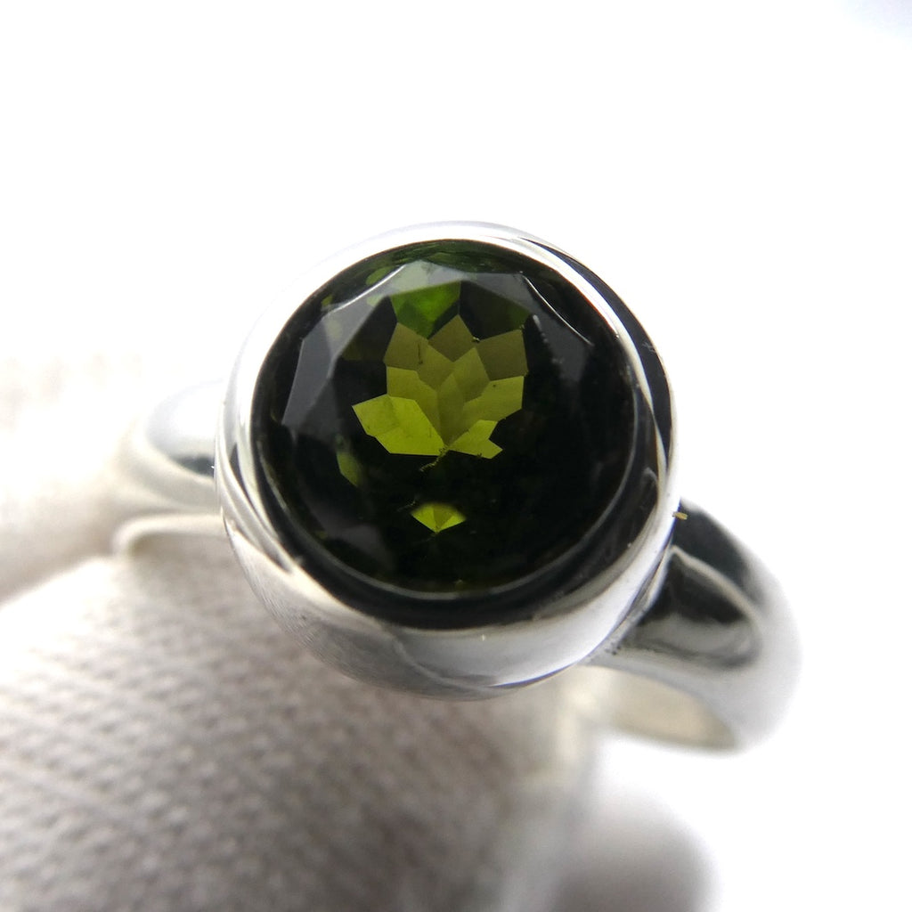 Green Tourmaline Ring | Faceted Round | Verdelite | 925 Sterling Silver Band | US Size 7.25 | AUS Size O | Star Stone Virgo Gemini Libra Taurus | Genuine Gems from Crystal Heart Melbourne Australia since 1986