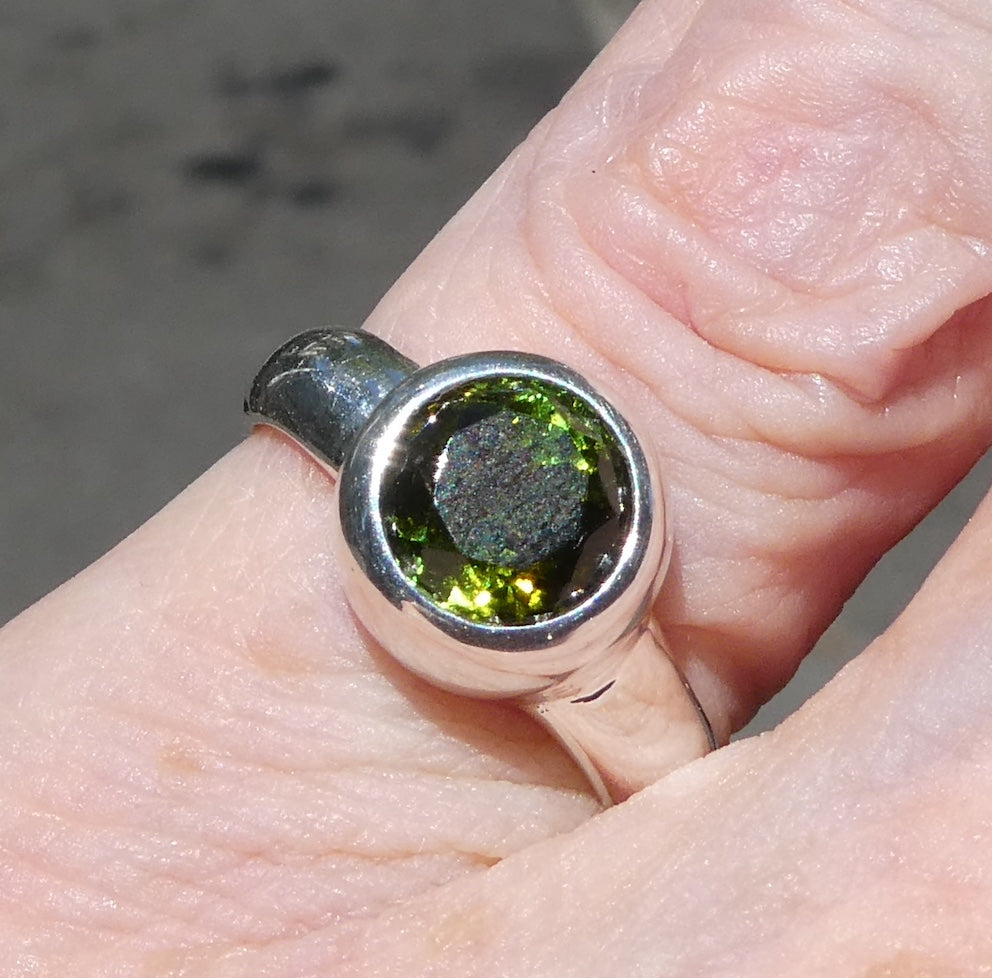 Green Tourmaline Ring | Faceted Round | Verdelite | 925 Sterling Silver Band | US Size 7.25 | AUS Size O | Star Stone Virgo Gemini Libra Taurus | Genuine Gems from Crystal Heart Melbourne Australia since 1986