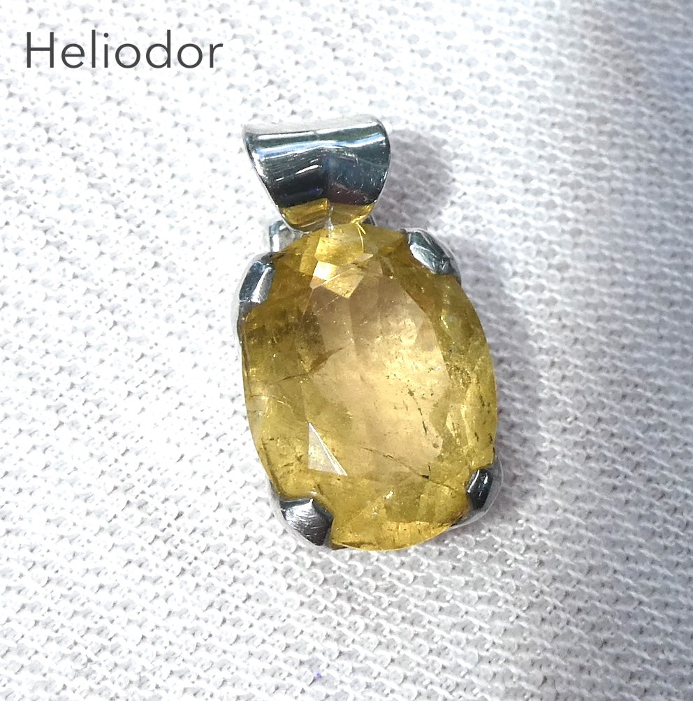 Heliodor Pendant  |Yellow Golden Beryl Faceted | Faceted Oval | Quality Bezel setting | 925 Sterling Silver | Energise Vitalize Healthy Male Energy | Healing Generosity Achievement | Leo Stone | Genuine Gems from Crystal Heart Melbourne Australia since 1986