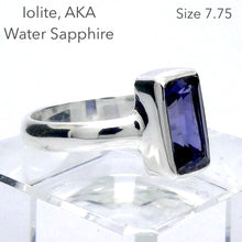 Load image into Gallery viewer, Iolite Ring | Faceted Oblong |  Sapphire Blue | AA Grade | 925 Sterling Silver | Nicely Styled Design |  US Size  7.75 | AUS Size P | Gemstone variety of Cordierite | AKA Water Sapphire | Pleochroic  | Viking Compass | Libra | Find Spiritual Direction | Genuine Gemstones from Crystal Heart Melbourne Australia since 1986