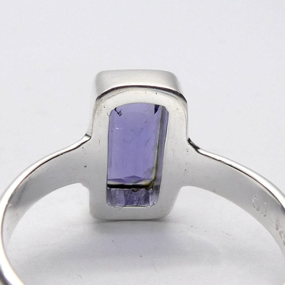 Iolite Ring | Faceted Oblong |  Sapphire Blue | AA Grade | 925 Sterling Silver | Nicely Styled Design |  US Size  7.75 | AUS Size P | Gemstone variety of Cordierite | AKA Water Sapphire | Pleochroic  | Viking Compass | Libra | Find Spiritual Direction | Genuine Gemstones from Crystal Heart Melbourne Australia since 1986