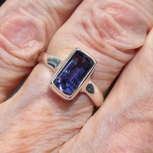 Load image into Gallery viewer, Iolite Ring | Faceted Oblong |  Sapphire Blue | AA Grade | 925 Sterling Silver | Nicely Styled Design |  US Size  7.75 | AUS Size P | Gemstone variety of Cordierite | AKA Water Sapphire | Pleochroic  | Viking Compass | Libra | Find Spiritual Direction | Genuine Gemstones from Crystal Heart Melbourne Australia since 1986