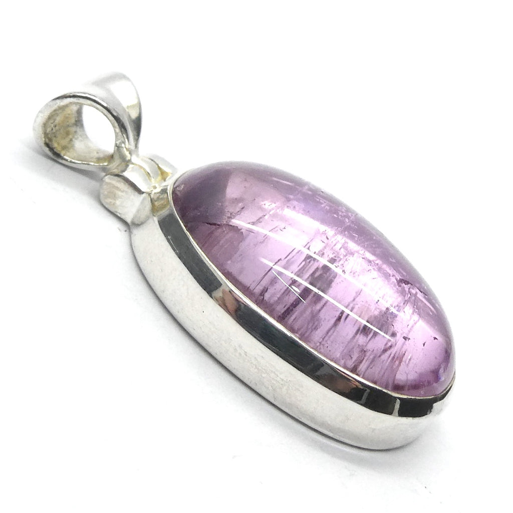 Kunzite Pendant | OvaL Cabochon | Good colour and Clarity | 925 Sterling Silver | Bezel Set | Wisdom of the Heart | Taurus Scorpio Leo | Genuine Gems from Crystal heart Melbourne Australia since 1986  