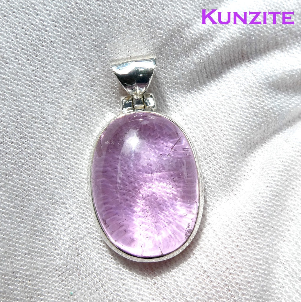 Kunzite Pendant | OvaL Cabochon | Good colour and Clarity | 925 Sterling Silver | Bezel Set | Wisdom of the Heart | Taurus Scorpio Leo | Genuine Gems from Crystal heart Melbourne Australia since 1986  