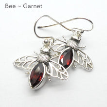 Load image into Gallery viewer, Bee Jewelry Earrings | 925 Sterling silver | Faceted Garnet | Life Like | Wings in Flight | Creativity fertility Goddess wisdom power | Melissa | Merovingian | Genuine Gems from Crystal Heart Melbourne Australia since 1986