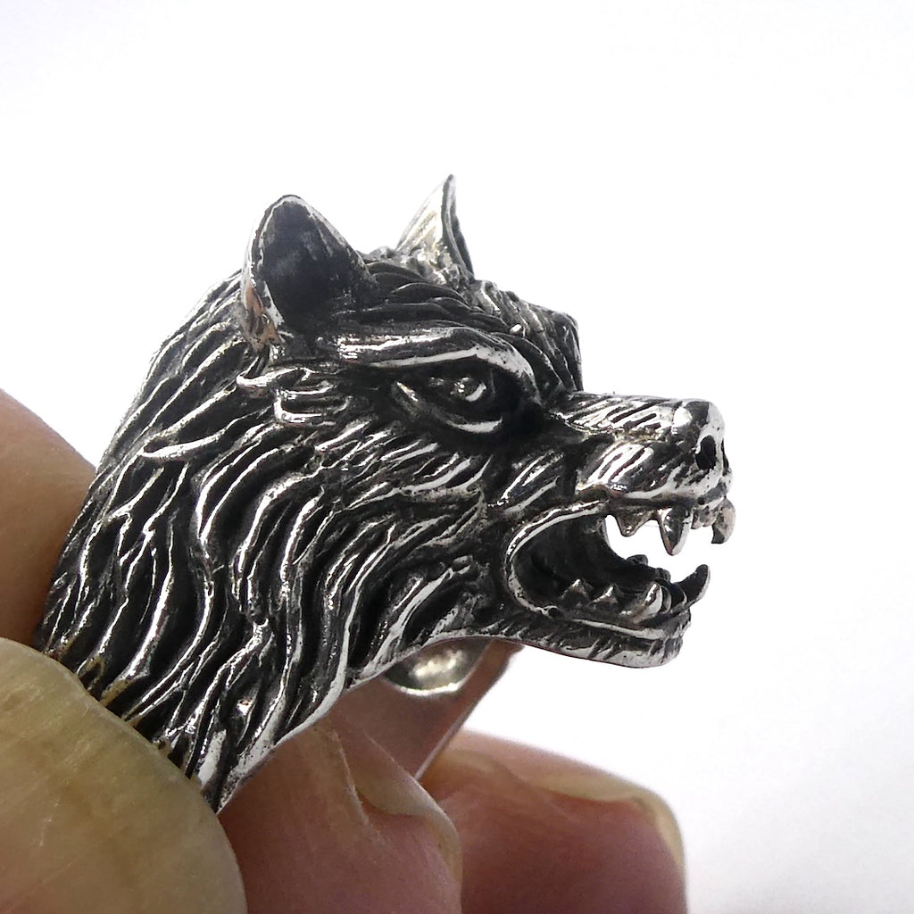 Wolf's Head Ring | 925 Sterling Silver | Life like fine detail | US Size 5.5, 7.75, 10 | Crystal Heart Melbourne 1986  | Fenrir | Shaman | Shapeshifter | Lupus