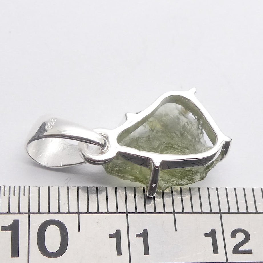 Moldavite Pendant | Raw Nugget | 925 Silver | Natural Green Obsidian | Intense Heart Transformation | Genuine Gems from Crystal Heart Melbourne Australia 1986