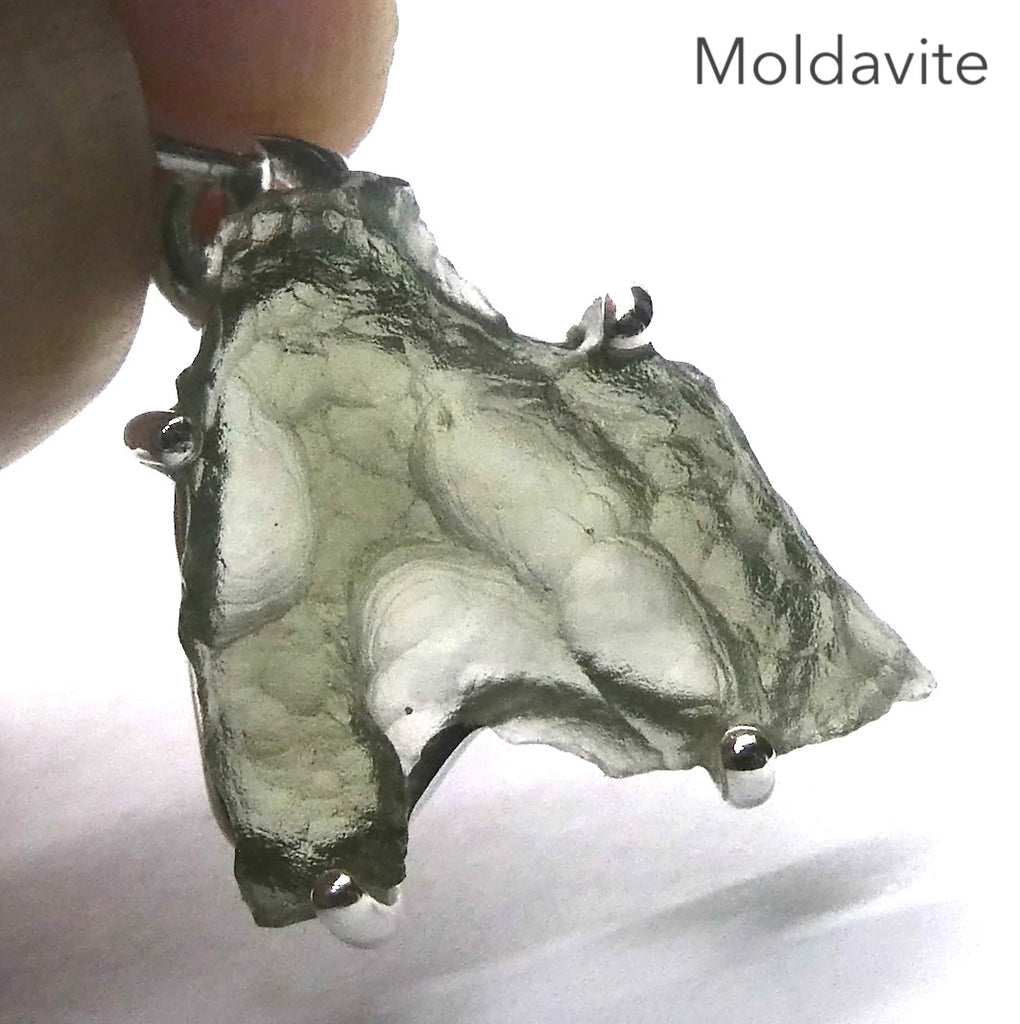 Moldavite Pendant | Raw Nugget | 925 Silver | Natural Green Obsidian | Intense Heart Transformation | Genuine Gems from Crystal Heart Melbourne Australia 1986