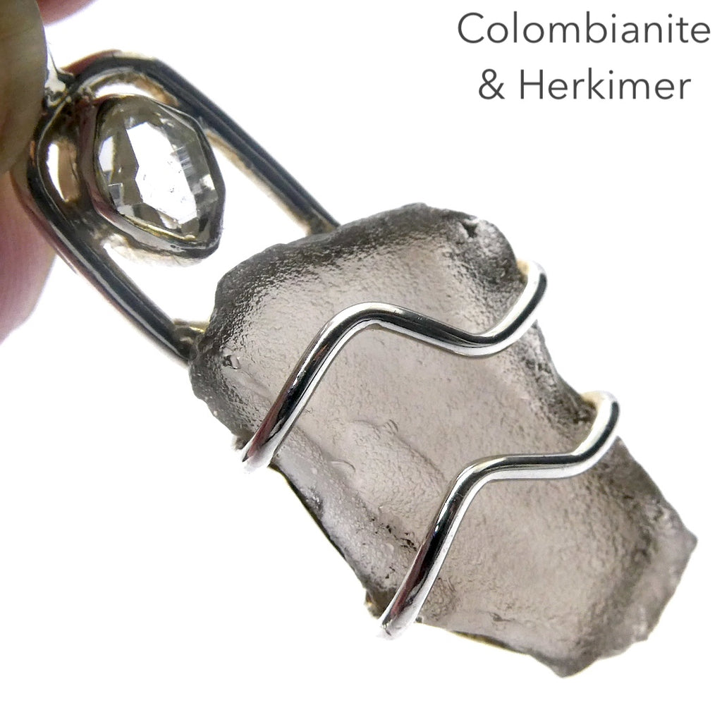 Colombianite Pendant | Smoky Tektite with Herkimer Diamond | Mellow Moldavite  | 925 Silver | Energising & grounding | Genuine Gems from Crystal Heart Melbourne