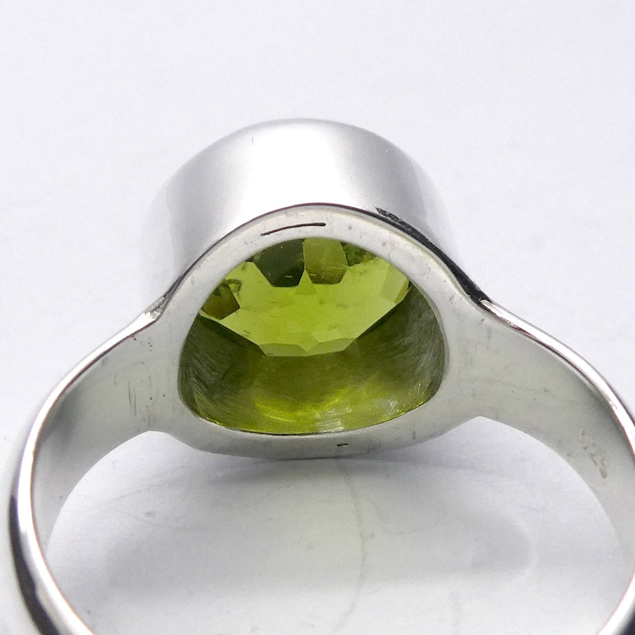 Peridot Ring | Large Faceted Round | A Grade | 925 Sterling Silver | US Size 9.75 | AUS Size T | Leo Stone | Crystal Heart Melbourne Australia since 1986