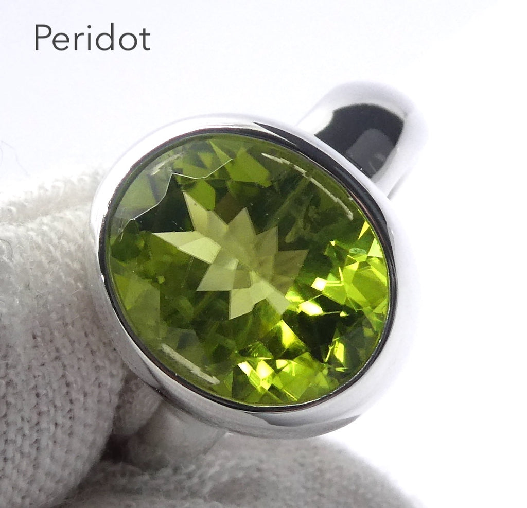 Peridot Ring | Large Faceted Oval | A Grade | 925 Sterling Silver | US Size 8.75 | AUS Size R | Leo Stone | Crystal Heart Melbourne Australia since 1986