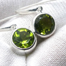 Load image into Gallery viewer, Peridot Earrings | Faceted Round | 925 Sterling Silver | Bezel Set, Designer Hooks |Joyful Heart Prosperity | Genuine Gems Crystal Heart Australia since 1986