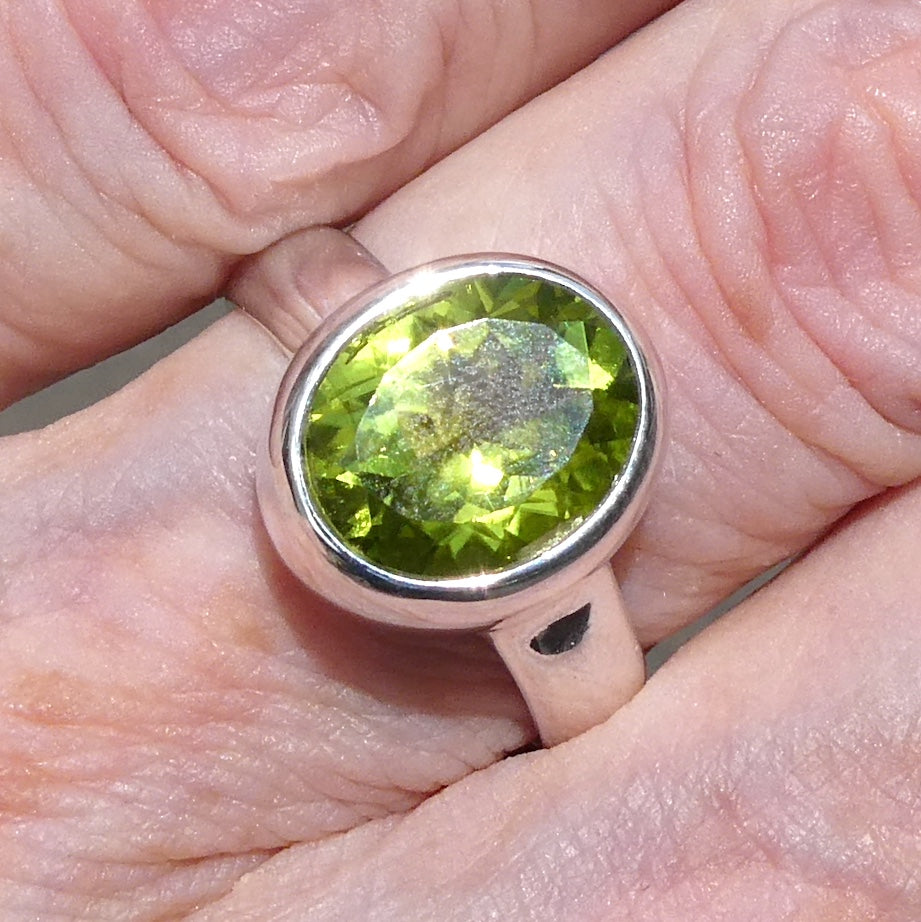 Peridot Ring | Large Faceted Oval | A Grade | 925 Sterling Silver | US Size 8.75 | AUS Size R | Leo Stone | Crystal Heart Melbourne Australia since 1986