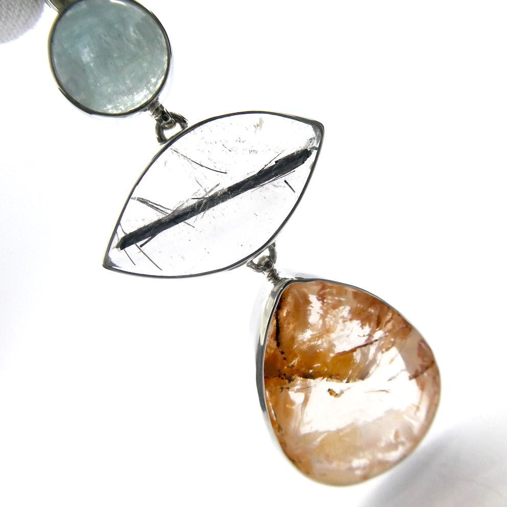 Aquamarine, Golden Healers Quartz, Tourmaline Quartz  Pendant  | 925 Sterling Silver  | Genuine Gems from Crystal Heart Melbourne Australia since 1986
