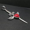 Garnet Dagger Pendant Transfixing Winged Heart, 925 Sterling Silver