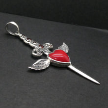 Load image into Gallery viewer, Garnet Dagger Pendant Transfixing Winged Heart, 925 Sterling Silver