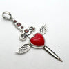 Garnet Dagger Pendant Transfixing Winged Heart, 925 Sterling Silver