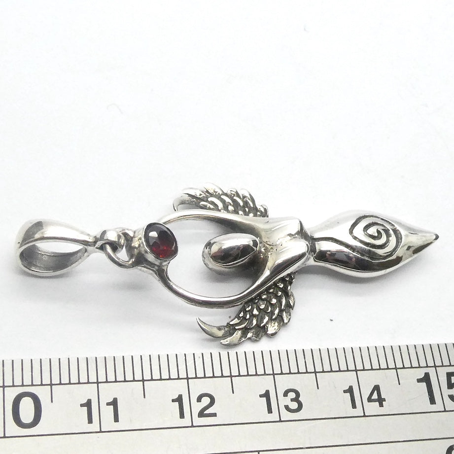 Winged Neolithic Goddess Penndant  | Faceted Garnet | 925 Sterling Silver | Genuine Gems from Crystal Heart Melbourne Australia since 1986